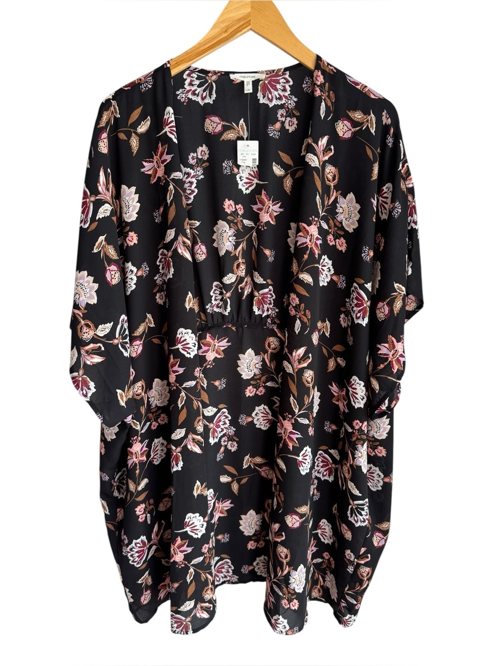 Maurices Paisley Kimono Cover Midlength Duster Black Floral L/XL Feminine NWT